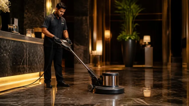 Floor Polishing Service being carried out by a Black Wolf Cleaning Services team member
